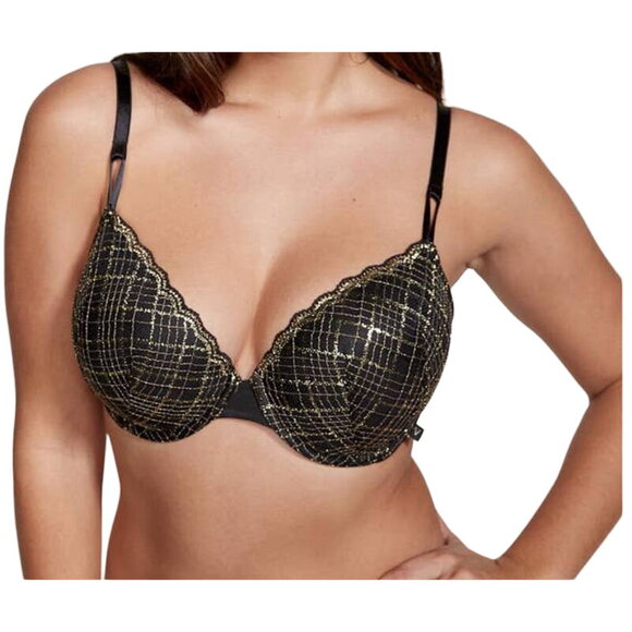 Victoria's Secret bra Sexy Tee Lightly lined demi lace black gold size 38C - Picture 1 of 4